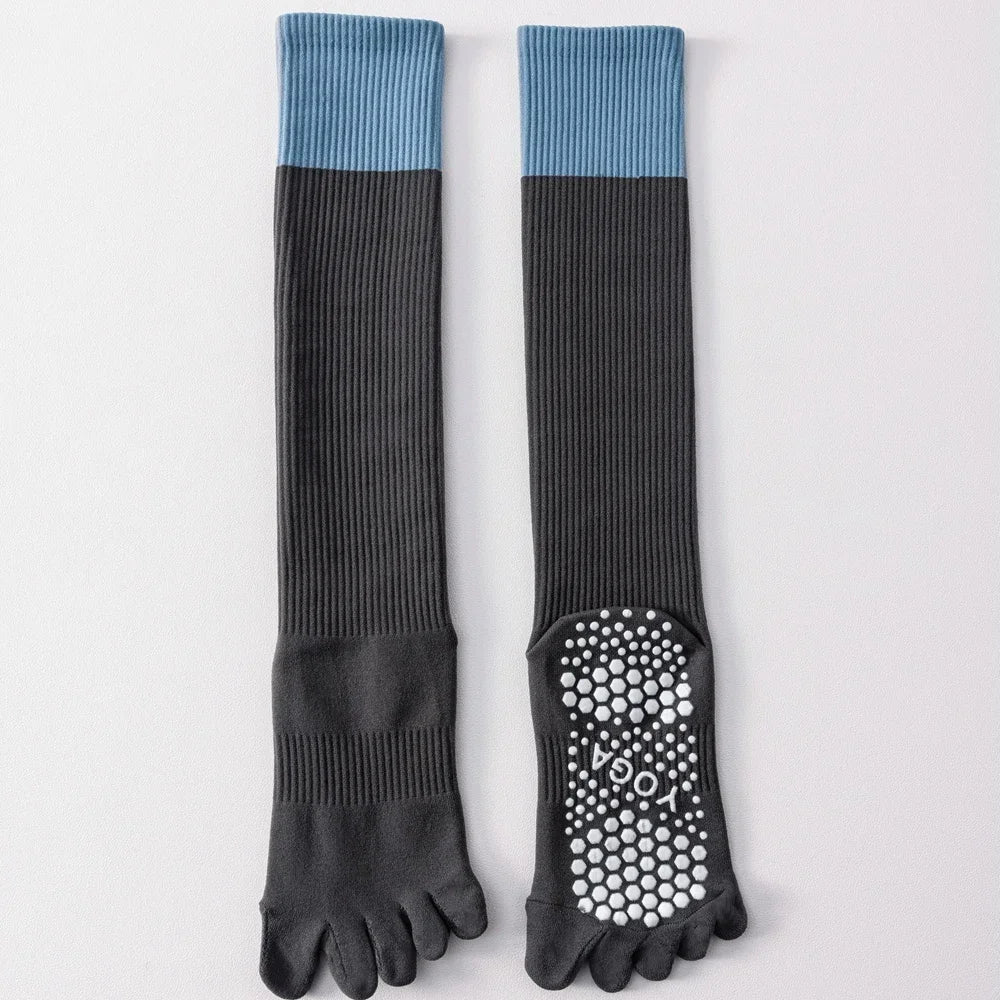 3 Pairs Women Compression Socks with Grip  Non-slip Long Sports Toe Socks Calf Yoga Pilates Five Finger Socks