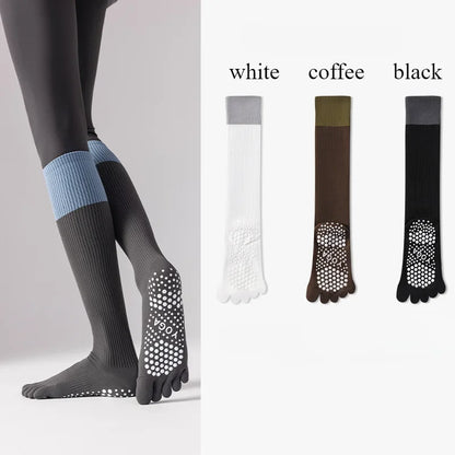 3 Pairs Women Compression Socks with Grip  Non-slip Long Sports Toe Socks Calf Yoga Pilates Five Finger Socks