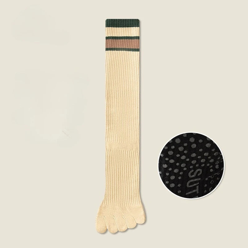 Women's Non-slip Cotton Yoga Socks Knee Sock Stockings Over Knee Compression Five Finger Grip Non-slip Yoga Pilates Toe Sock