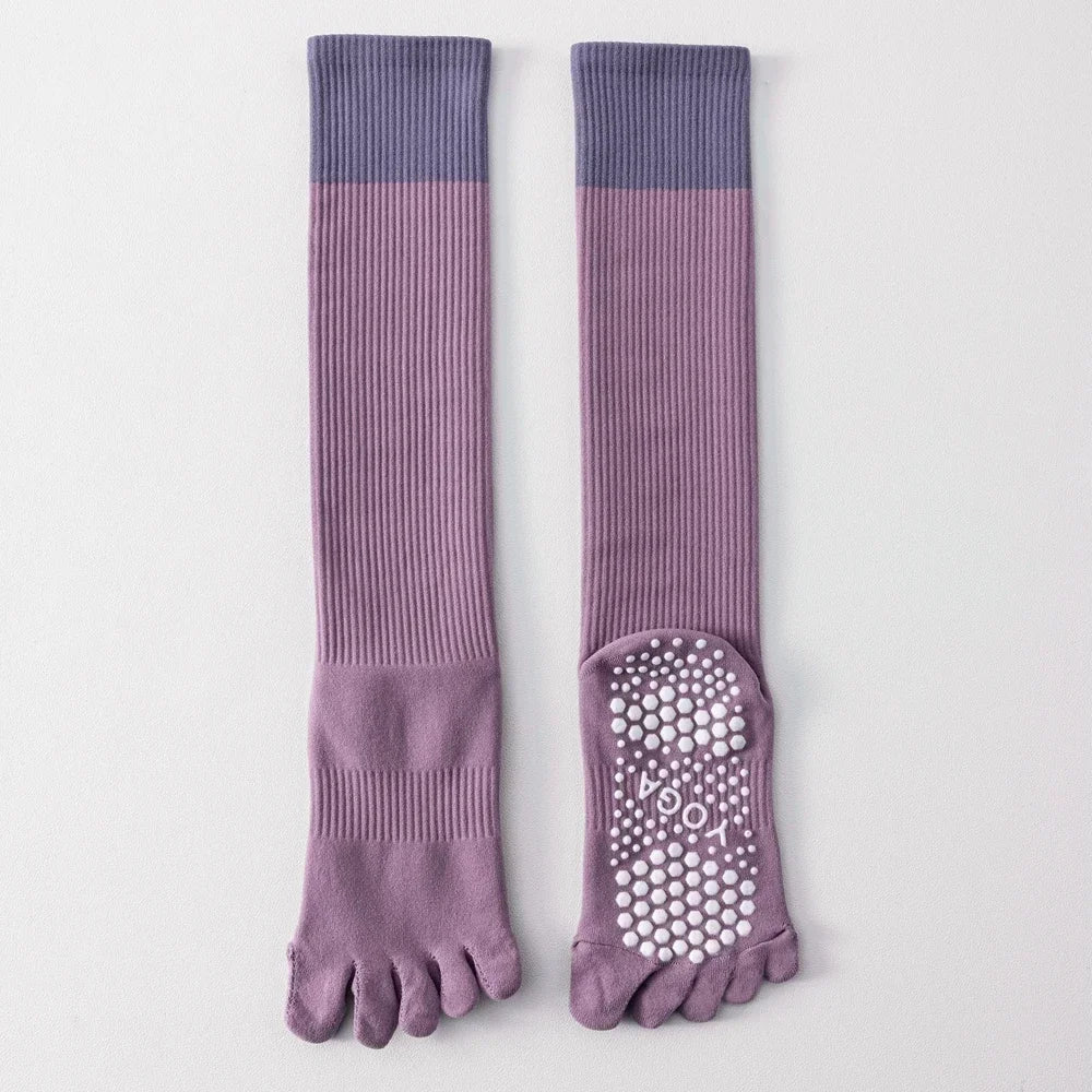 3 Pairs Women Compression Socks with Grip  Non-slip Long Sports Toe Socks Calf Yoga Pilates Five Finger Socks