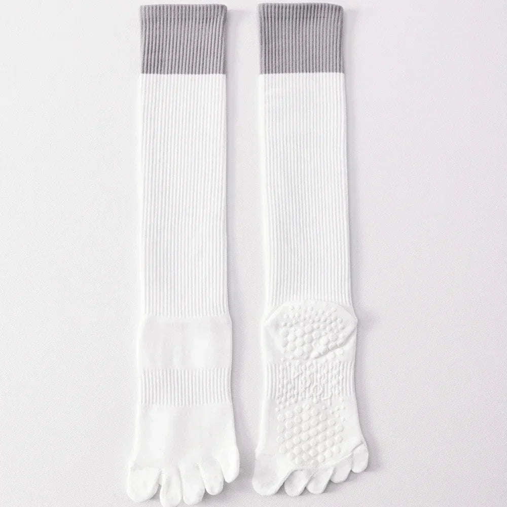 3 Pairs Women Compression Socks with Grip  Non-slip Long Sports Toe Socks Calf Yoga Pilates Five Finger Socks