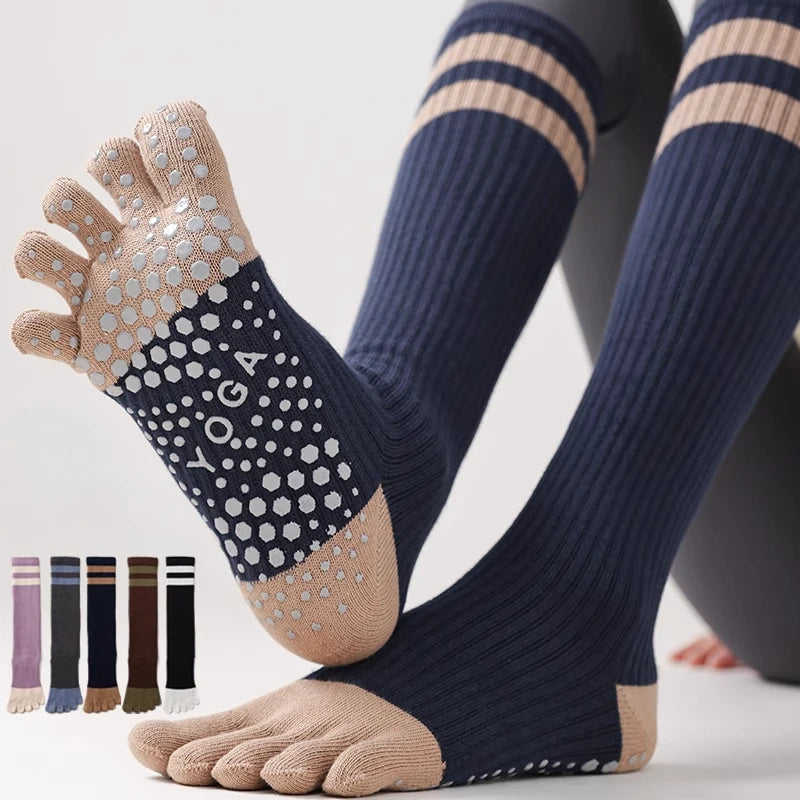 Five-finger Yoga Socks Stocking Women Cotton Breathable Indoor Workout Sports Socks Silicone Non-slip Professional Pilates Socks