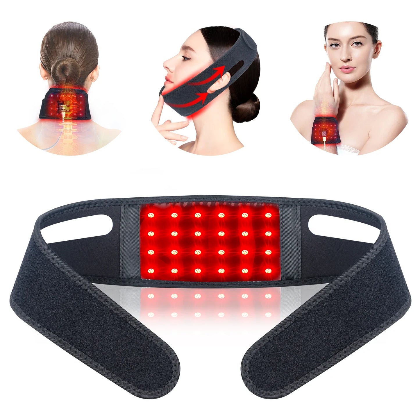 660nm Red Light Infrared 850NM Fabric Chin Neck Home Use Neck Heating Belt Lifting Firming Skin Neck Pain Relief Wrap Skin Care