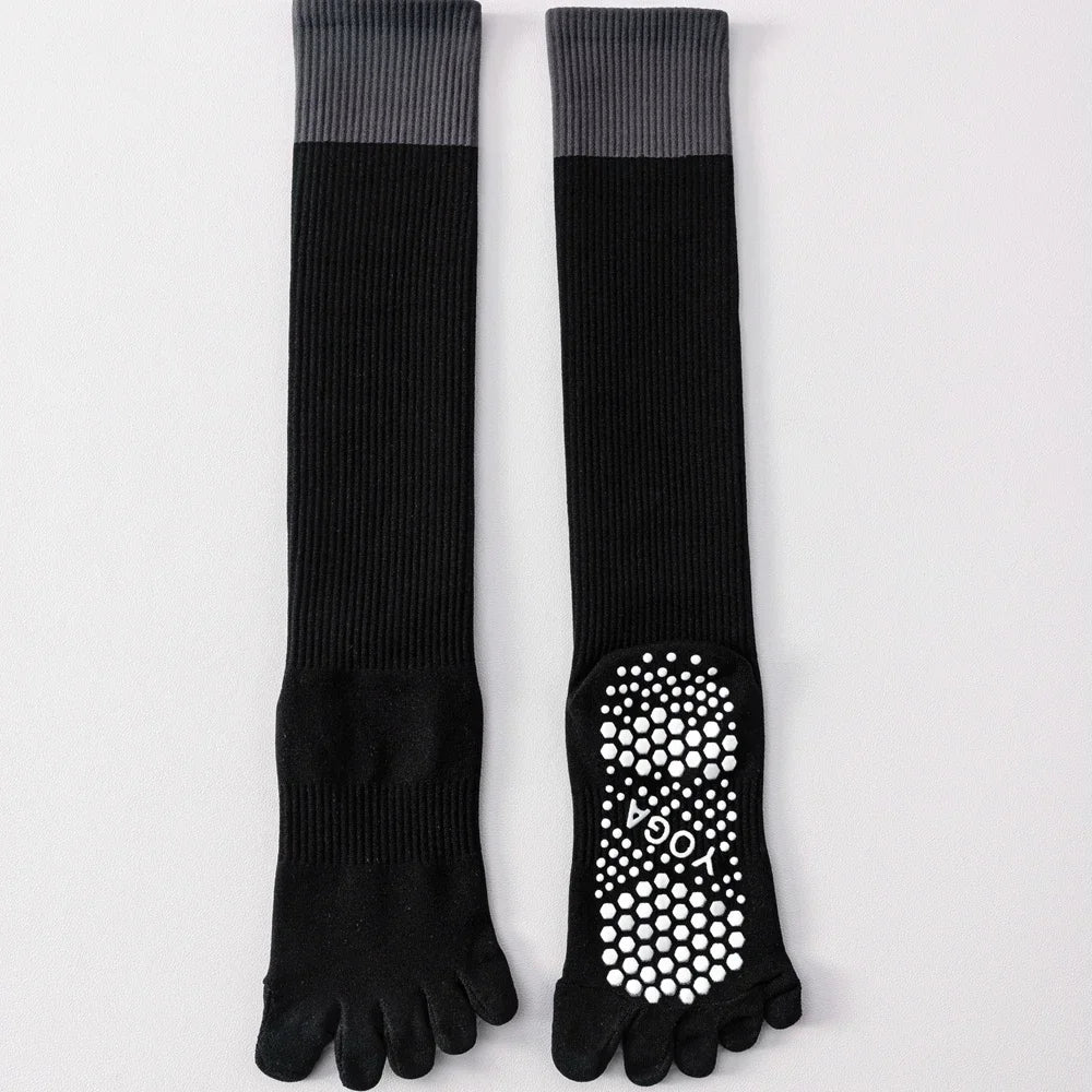 3 Pairs Women Compression Socks with Grip  Non-slip Long Sports Toe Socks Calf Yoga Pilates Five Finger Socks