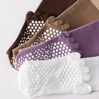 3 Pairs Women Compression Socks with Grip  Non-slip Long Sports Toe Socks Calf Yoga Pilates Five Finger Socks