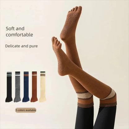 Women's Non-slip Cotton Yoga Socks Knee Sock Stockings Over Knee Compression Five Finger Grip Non-slip Yoga Pilates Toe Sock