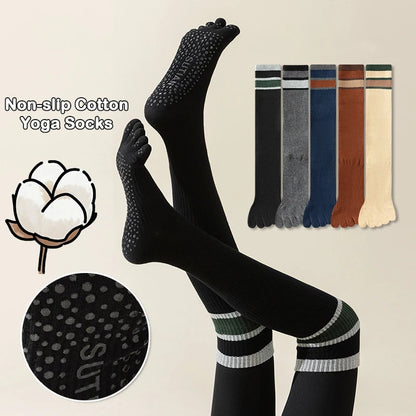 Women's Non-slip Cotton Yoga Socks Knee Sock Stockings Over Knee Compression Five Finger Grip Non-slip Yoga Pilates Toe Sock