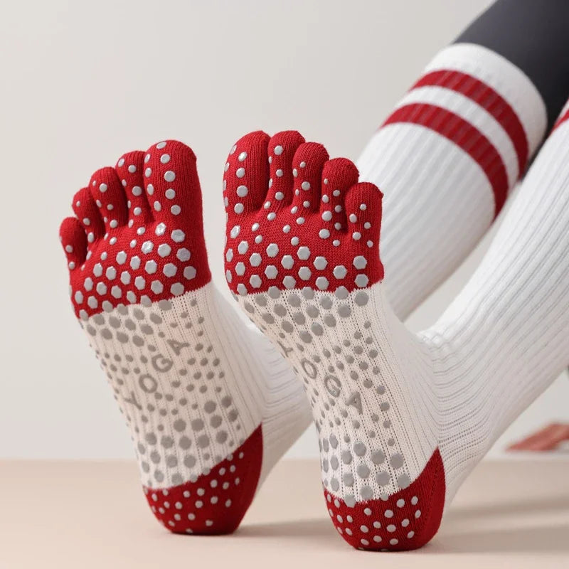 Five-finger Yoga Socks Stocking Women Cotton Breathable Indoor Workout Sports Socks Silicone Non-slip Professional Pilates Socks