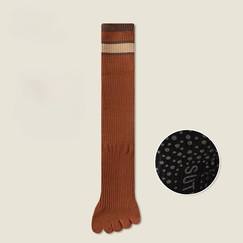 Women's Non-slip Cotton Yoga Socks Knee Sock Stockings Over Knee Compression Five Finger Grip Non-slip Yoga Pilates Toe Sock