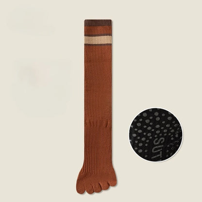 Women's Non-slip Cotton Yoga Socks Knee Sock Stockings Over Knee Compression Five Finger Grip Non-slip Yoga Pilates Toe Sock