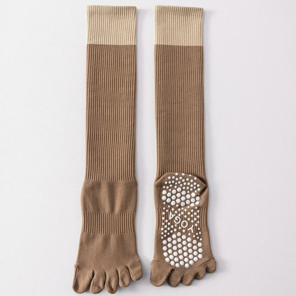3 Pairs Women Compression Socks with Grip  Non-slip Long Sports Toe Socks Calf Yoga Pilates Five Finger Socks