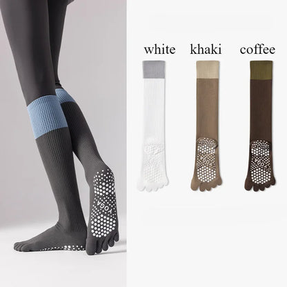 3 Pairs Women Compression Socks with Grip  Non-slip Long Sports Toe Socks Calf Yoga Pilates Five Finger Socks
